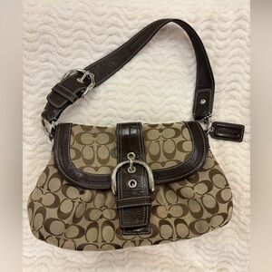 Coach Soho Signature Canvas Buckle Flap Shoulder Bag with Leather Trim Y2K
